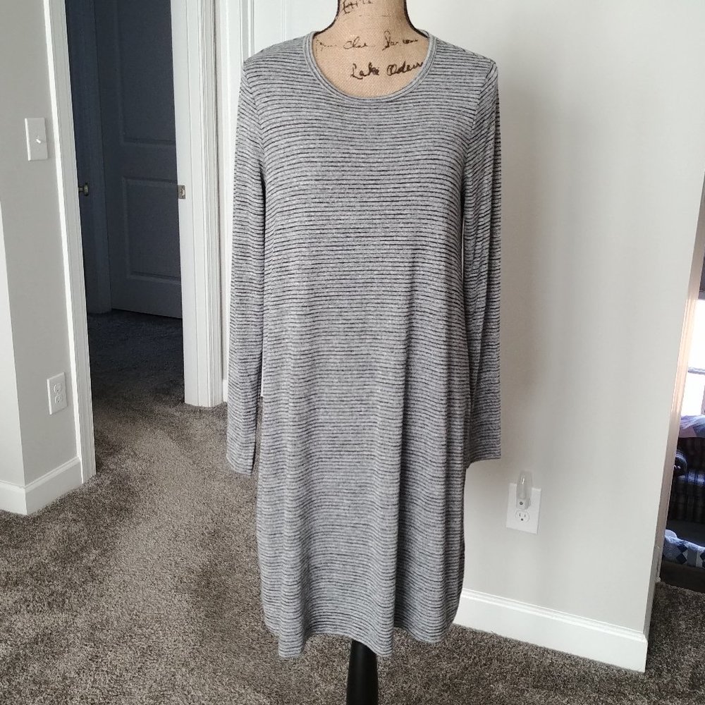 Gap Women's Swing Sweater Dress Large Grey Black Striped Stretch